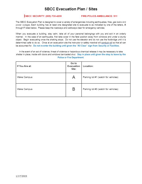 Wake Campus Evacuation Sites