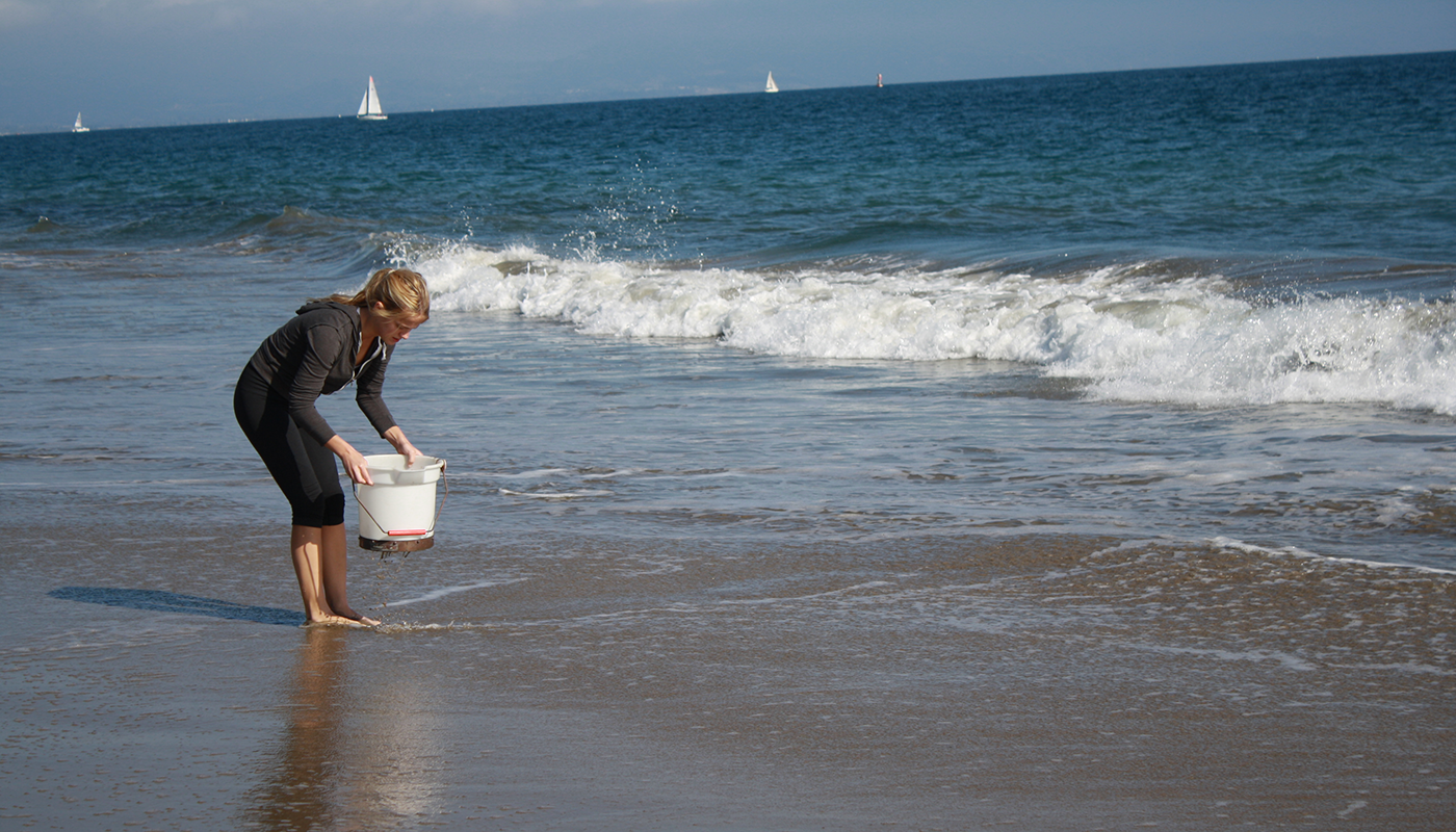 SBCC water science student looking at ocean water.